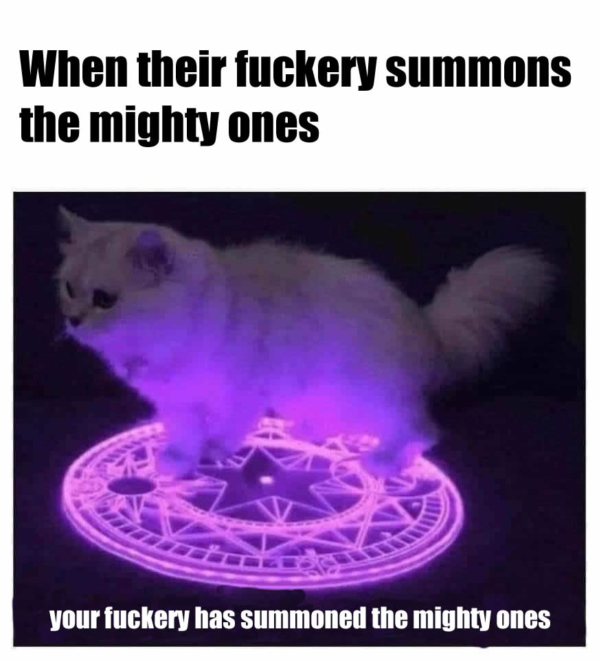 This meme is a humorous image of a cat sitting on a magical circle of light, surrounded by mystical symbols. The text above the image reads "When your boyfriend's gaming skills are so bad, the game itself summons the dark forces to punish him" and the text below the image reads "When his girlfriend's gaming skills are so bad, the game itself summons the dark forces to punish her".